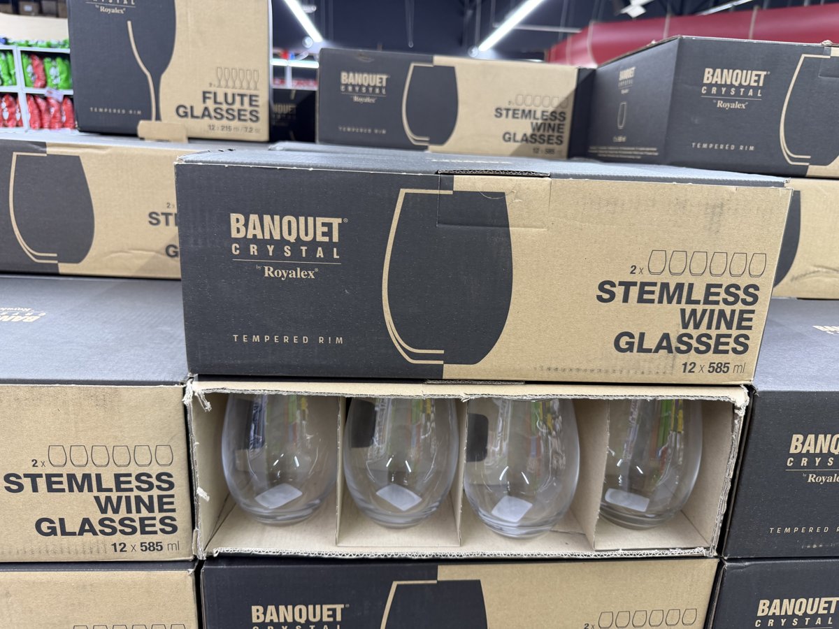 Banquet Crystal Glassware 12 Pc Stemless wine glass 585ml