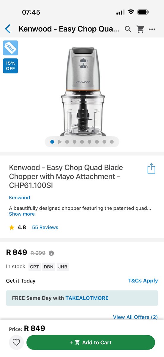Kenwood Easy Chop Quad Blade Chopper with Mayo Attachment (CHP61.100SI)